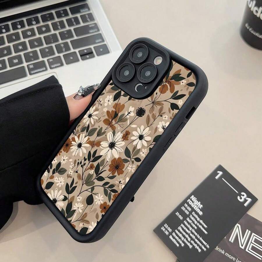 Compatível com iPhone 16 e 15 Pro Max Plus 14 13 12 11 X XR, capa de telemóvel em silicone macio com padrão de design floral, resistente, durável, à prova de choques e anti-arranhões, presente para raparigas e mulheres, adequada para iPhone 17 Air - Preto - Ver 1