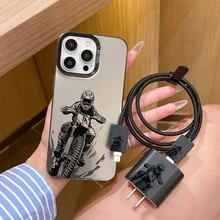 6pcs Set Integrated Colorful Silver Black Cartoon Motorcycle Pattern Phone Case + Charger Head Cover + Cable Protector + Storage Rope + Data Cable Protector Wrap Rope TPU Shockproof Protective Shell Apple Phone Case Compatible With Apple 6 7 8 XXs XR XS Max 11 12 13 14 15 16 Pro Max Suitable As Birthday And Christmas Gift For Couples, Women, Daughters, Boyfriends, Girlfriends, Teenage Girls - Multicolor - View 4