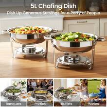 Chafing Dish Buffet Set, 5L 2 Pack Stainless Steel Round,With Lids And Food Pans - White - View 1