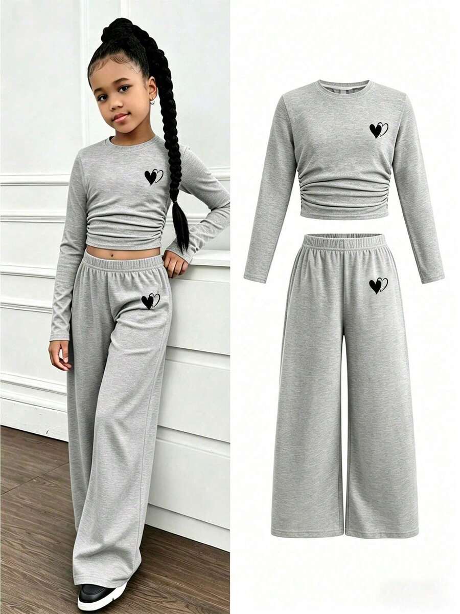 Atasan dan Celana Pendek Slim Fit Bermotif Kartun untuk Remaja Perempuan - Grey - View 1