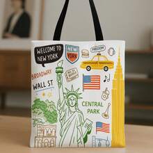 1pc Women's Vintage New York Tote Bag - Suitable For Japanese And Korean Style Series, Adjustable Shoulder Strap And Tassel Hem, Large Capacity Reusable Bag With Wrist Strap, Hand Washable Iconic New York Design, Suitable For Travel, Shopping, Daily Hand Carry - Multicolor - View 3