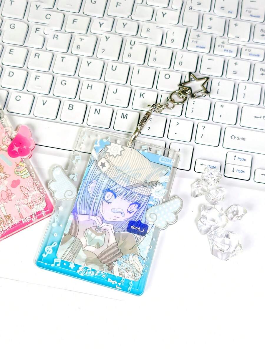 1pc Ins Cute Star Gradient Wings Acrylic Card Holder 3-Inch ID Photo Sleeve Pendant For Student Celebrity Fan Collectible Cards - Wing - View 1