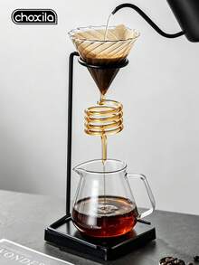 choxila 1 buah Teko Kopi Tuang Vintage dengan Pegangan, Alas Logam, Cangkir Saringan Tetes, dan Dudukan Cangkir Kaca, Gaya Universal - Tempat gelas penyaring - View 6