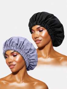 2pcs Satin Lined Waterproof Hair Caps, Solid Color Bohemian Polyester (Polyester) Waterproof Hair Caps For Daily Wear In Spring, Autumn And Winter - Multicolor - View 17
