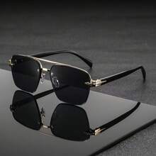 2PCS Men's Fashion Decorative Glasses Gold Plastic Material, Solid Color Pattern, Vintage Style, Square Shape, Rimless Glasses, Suitable For Daily Use, Driving, Hiking, Summer Beach, Outfit Matching, Street Photography, Various Holidays, Party Gatherings, Suitable As A Gift, Suitable For All Face Shapes, High Quality Glasses, Fashion Accessory - Color Mixing - View 9