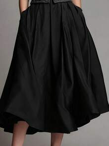 Gonna a vita alta arricciata avvolgente da donna, gonna midi plissettata vintage con tasche, gonna da festa, gonna plissettata nera - nero - Visualizzare 5