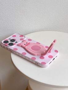 1pc Pink Side 3D Heart, Painted Polka Dot Pattern + Foldable Cute Pig Stand Phone Protective Case, Compatible With IPhone 17/17pro/17promax/16/16pro/16promax/15/15pro/15promax/15plus/14/14pro/14plus/14promax/13/13pro/13promax/12/12pro/12promax/11/11promax - Multicolor - View 4