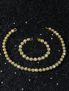 1 Set Collar y Pulsera de Hombre con Cadena de Diamantes Redondos de Cristal - Estilo A - Ver 13