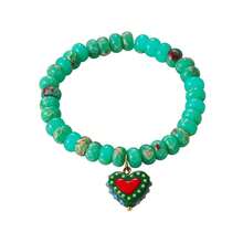 1pc Bohemian Flirty Style Y2K Creative Fashion Elegant Exquisite Gorgeous Minimalist Dopamine Color Natural Stone Beaded Resin Colorful Heart Pendant Elastic Bracelet For Women Sisters Couples Prom/Graduation Jewelry Gift, Suitable For Daily Wear, Dating, Party, Holiday, Summer Beach Vacation (Bead Color Random) - Hand Strap - View 7
