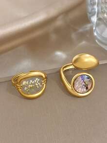 彩色鮑魚殼乾燥花女用戒指套組 金色不鏽鋼戒指 日常派對節日生日假期季節珠寶 - 彩色 - 查看 7