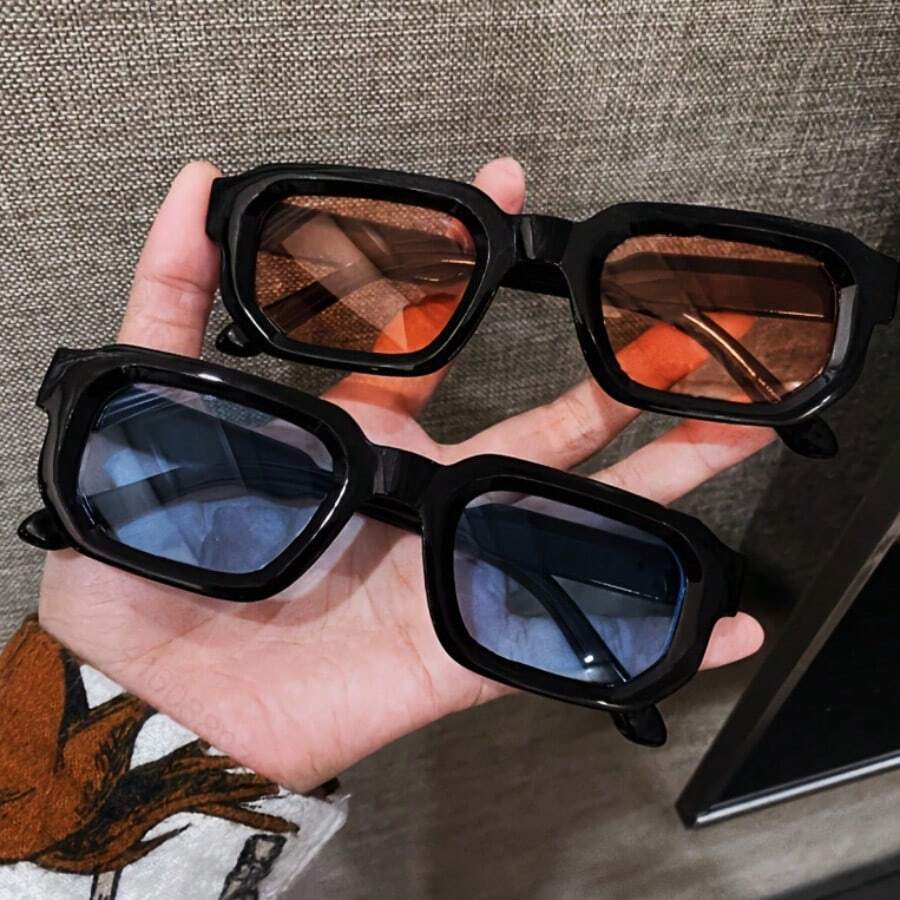 Multi-Pair Geometric Full-Frame Retro Ins Style Women's Glasses, Versatile For All Face Shapes, Suitable For Back To School, Road Trips, Travel, Music Festivals And Daily Wear, Easy To Match With Various Outfits, Perfect Gift Choice - Black Orange + Black Blue - View 1