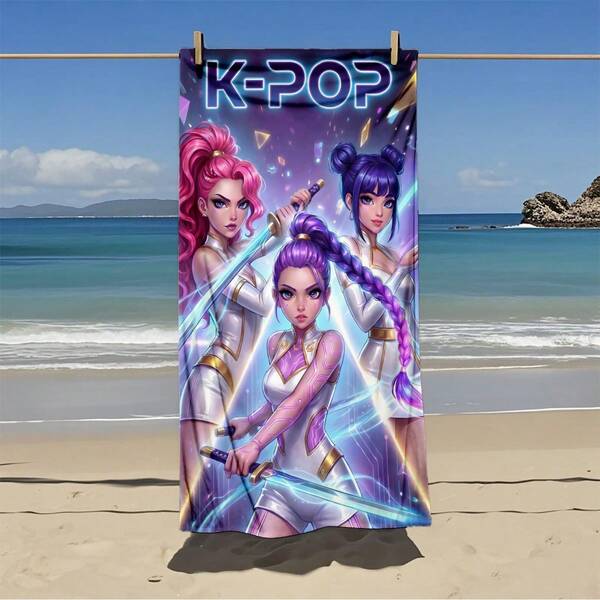 K-POP 女團印花超細纖維沙灘巾，吸水快乾無毛屑浴巾，海邊游泳度假毛巾