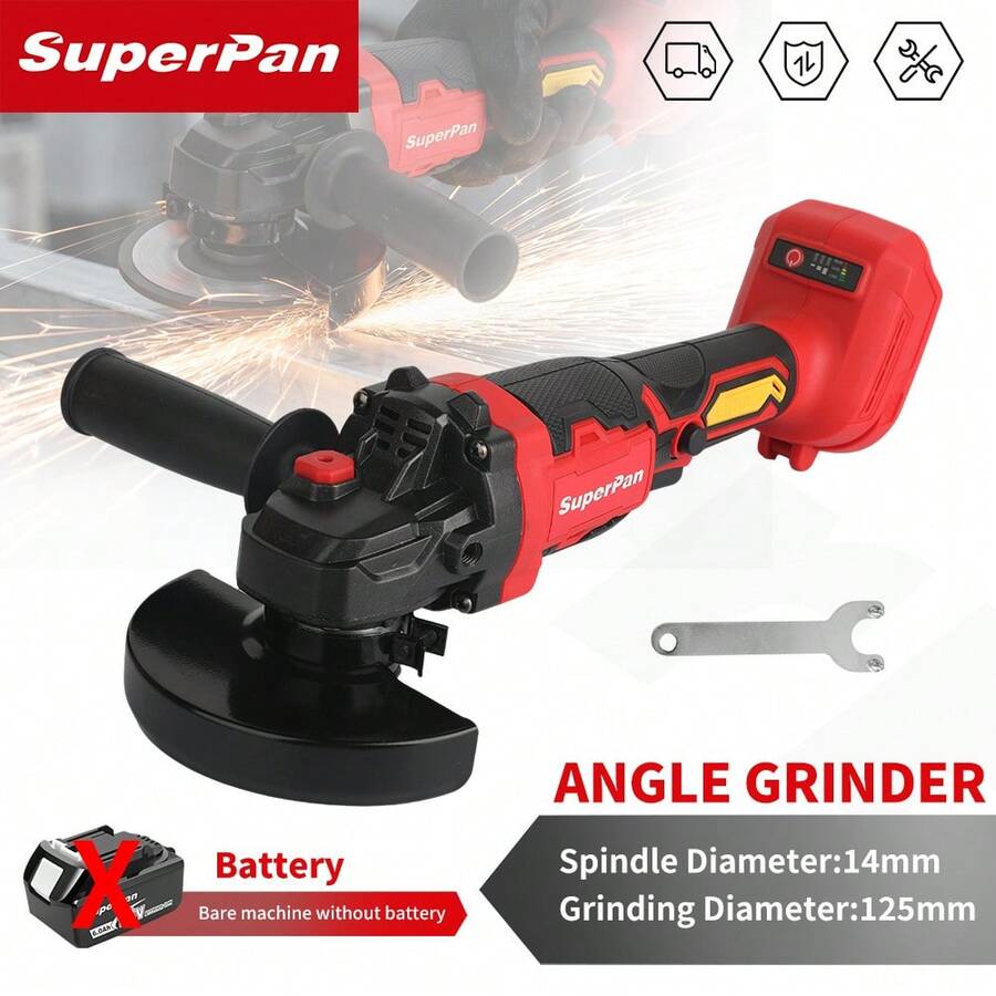 18V Brushless Lithium-Ion Angle Grinder 125mm Rechargeable Angle Grinder 10000 RPM 660W High Power Grinding/Rust Removal/Polishing Power Tool (Bare Tool - Battery Not Included) - Red - View 1