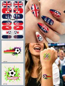 1 Set Fan Celebration Kit, British Football Style Nail Stickers + Graffiti Tattoo Stickers, Match Fan Party Atmosphere Support Tool, DIY Nail Art Stickers And Body Decoration Stickers - Multicolor - View 2