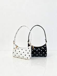 Vintage Polka Dot Patent Leather Handbag, French PU Hand-Carried Bag, Versatile Mini Lipstick Coin Purse - A - View 2