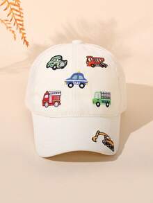 1個幼童男孩卡通車刺繡網格棒球帽，透氣防曬夏季戶外兒童卡車帽 - 查看 2