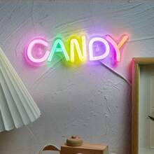 CANDY 霓虹燈,多色 LED USB 可調光霓虹燈牆面裝飾,甜美美學霓虹燈,女孩獨特生日禮物,糖果店甜點咖啡廳 & 青少年臥室牆面藝術裝飾 - CANDY - 查看 7