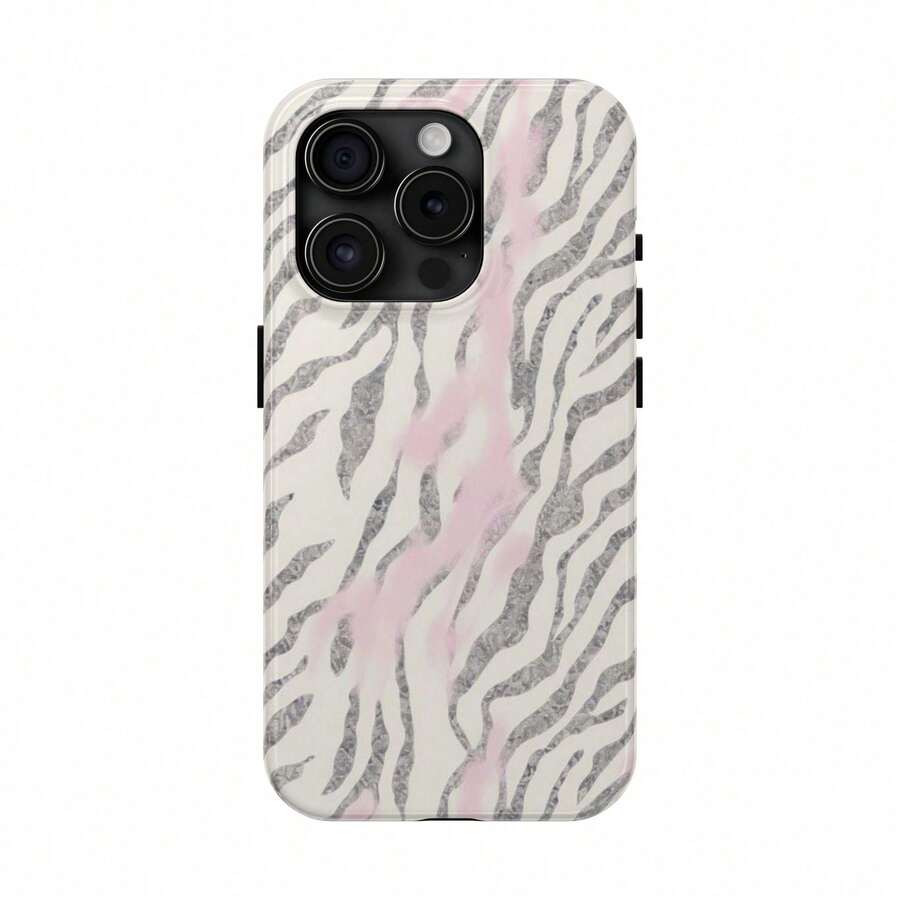 ELIXRE Chic Zebra Print Tough Phone Cases, Tech Accessories, Stylish Phone Protection, Unique Gift For Her, Birthday Present Protector Shockproof - 白色 - 查看 1
