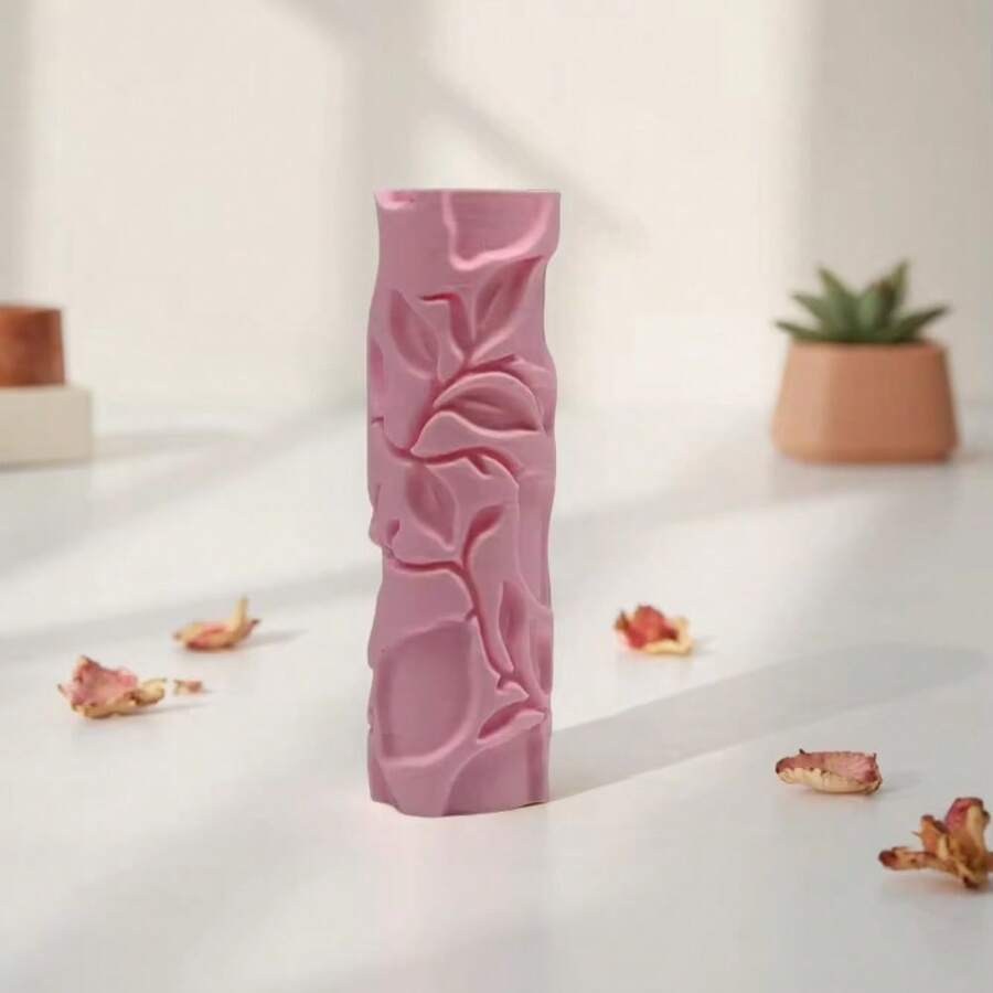 PLA Lemon Vine Leaf Pattern Clay Relief Texture Roller, DIY Pottery Craft Rolling Pin Tool For Polymer Clay, Ceramic, And Embossing – Botanical Nature-Inspired Design For Evergreen Artistic Creations - Lemon Vine Leaves Pink - View 1