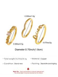 3er Set modische minimalistische personalisierte Ringe mit Twist-Buchstaben, Stern, Herz, Cut Out Blatt, Wassertropfen, Krone und Blume, geeignet für den täglichen Gebrauch, Urlaub, Feiertage, Partys und Bankette von Frauen, perfekt als Geschenk für Freunde - Goldgelb - Übersicht 5