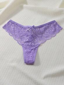 1件裝 女款性感低腰蕾絲飾邊丁字褲 - 淡紫色 - 查看 9