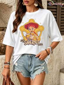 Disney Toy Story Official Version Jessie Sheriff Era T-Shirt, Cotton Women's T-Shirt, Suitable For Fashionable Casual Wear - 白色 - 查看 1