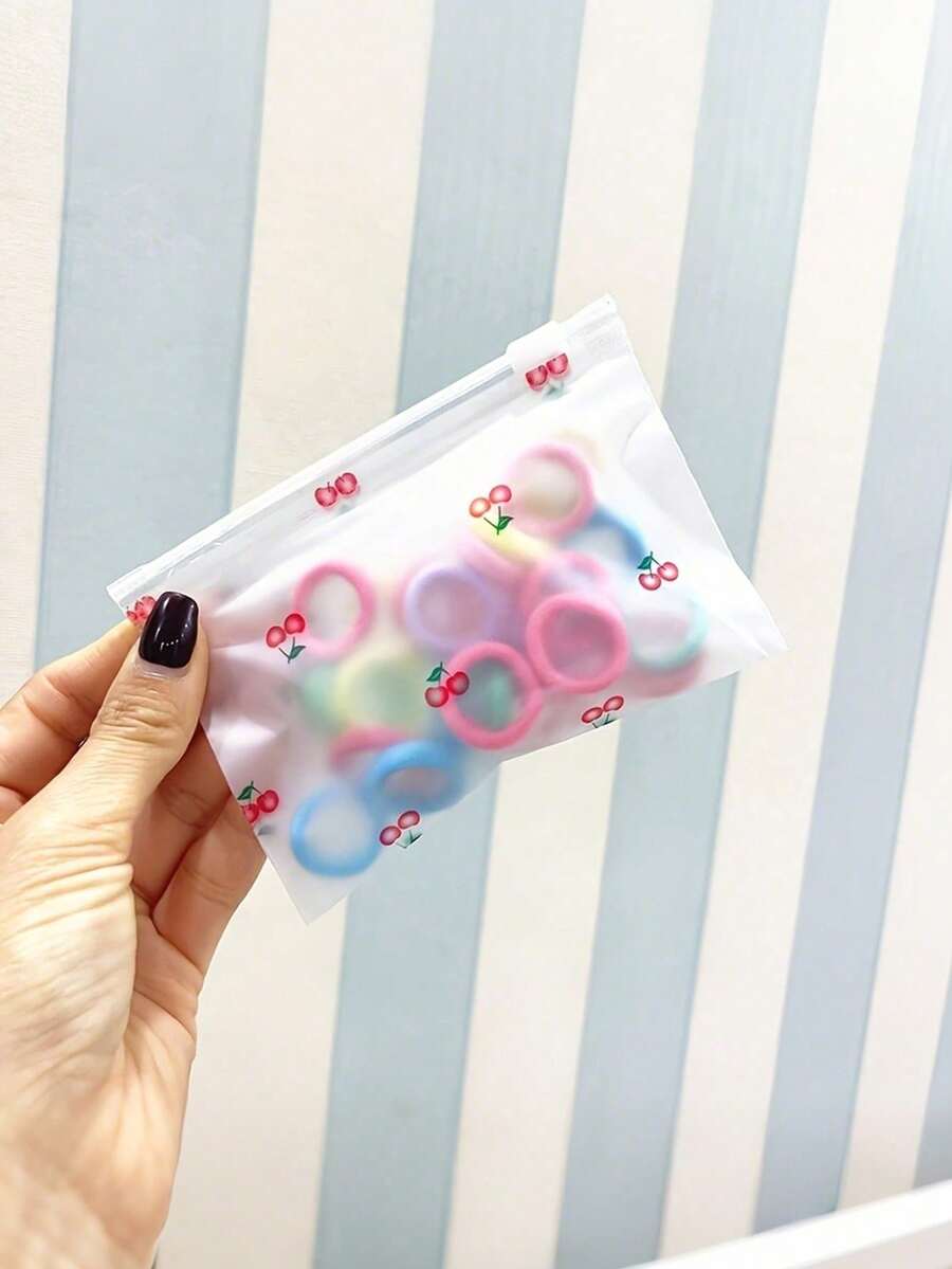 Bolsas con cremallera de dibujos animados de cereza lindas, 4.72* X 3.15*, acabado mate, impermeables, reutilizables para viajes y almacenamiento, contenedores de almacenamiento abiertos para el hogar, vuelta a la escuela - Multicolor - Ver 1