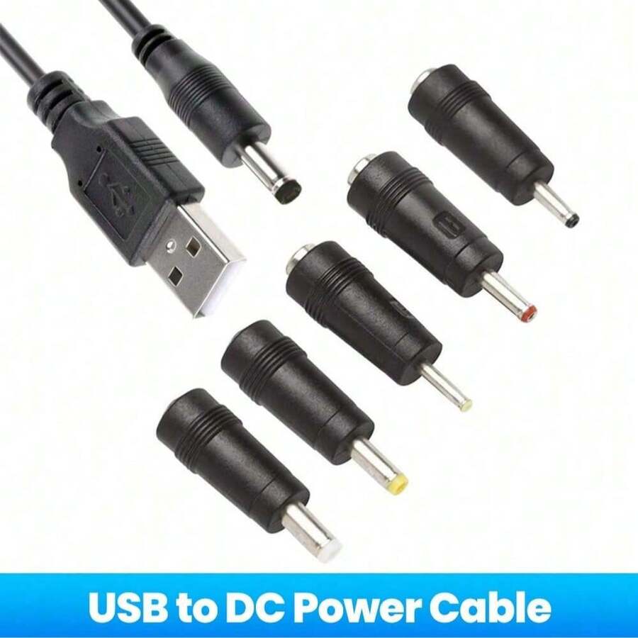 5 In 1/12 In 1 USB To 5V DC Power Cable 5.5 * 2.5mm Jack Charging Cord With 5 Selectable Connector Universal Power Cable For TV Box - Black - View 1