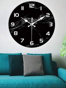 [Marble Texture Silent Wall Clock] 1pc Modern Black Marble Texture Silent Wooden Wall Clock - Japanese Quartz Movement, Round Analog Display, Fantasy Theme - AA Battery Powered, Suitable For Home Decor - 1PC - View 2