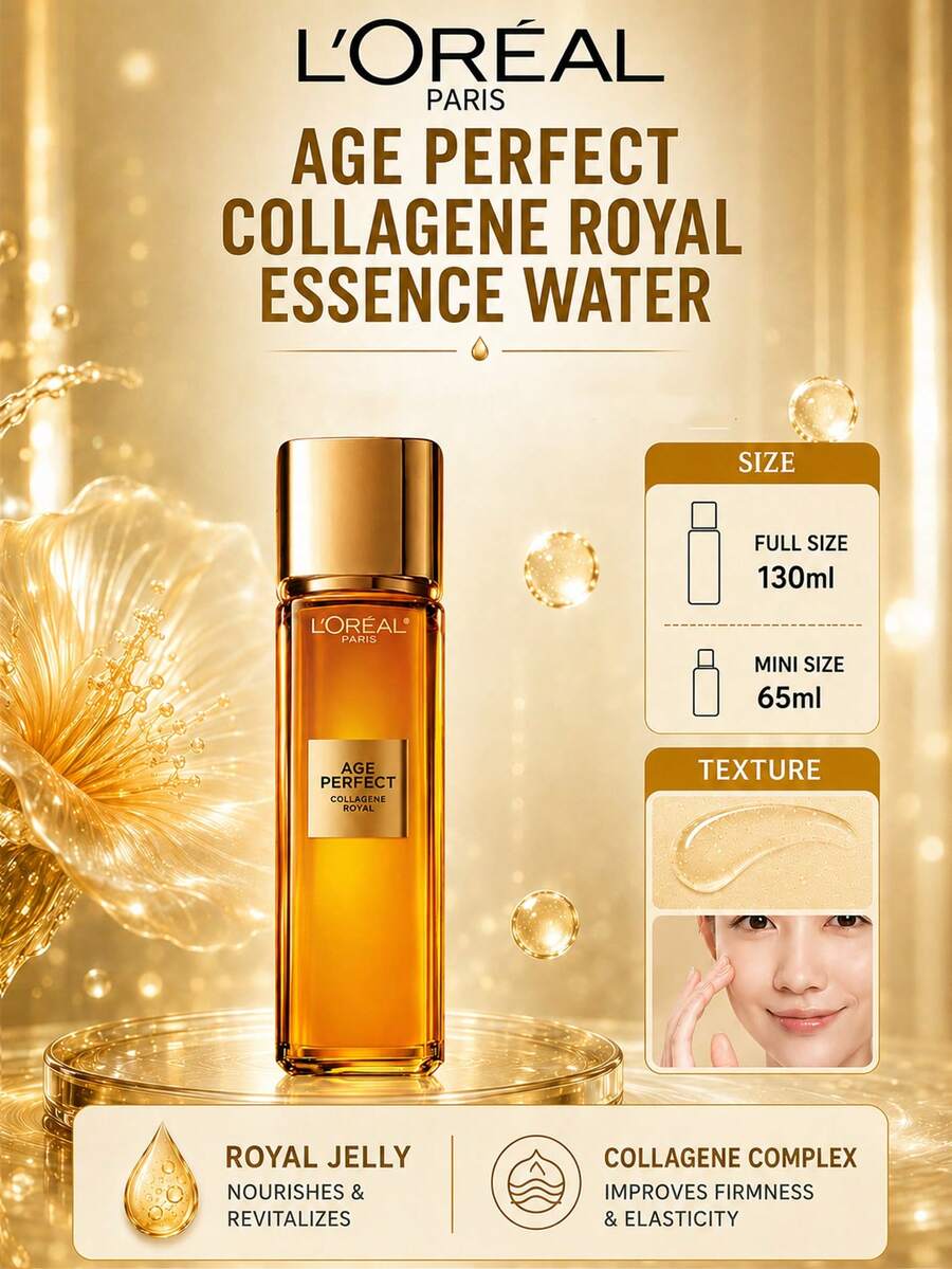 L’Oreal Paris L'Oreal Paris Age Perfect 膠原蛋白精華水 65ml/130ml，緊緻保濕、深層補水，讓肌膚彈潤緊實，適合日常保濕護膚