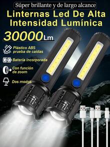 2-Piece High-Power Tactical Flashlight, Multifunctional Portable LED Outdoor Flashlight, Waterproof Flashlight, USB Rechargeable, Powerful Flashlight With Zoom, Long Battery Life, LED Flashlight For Camping, Emergencies, And Outdoor Activities. - -771 - View 2