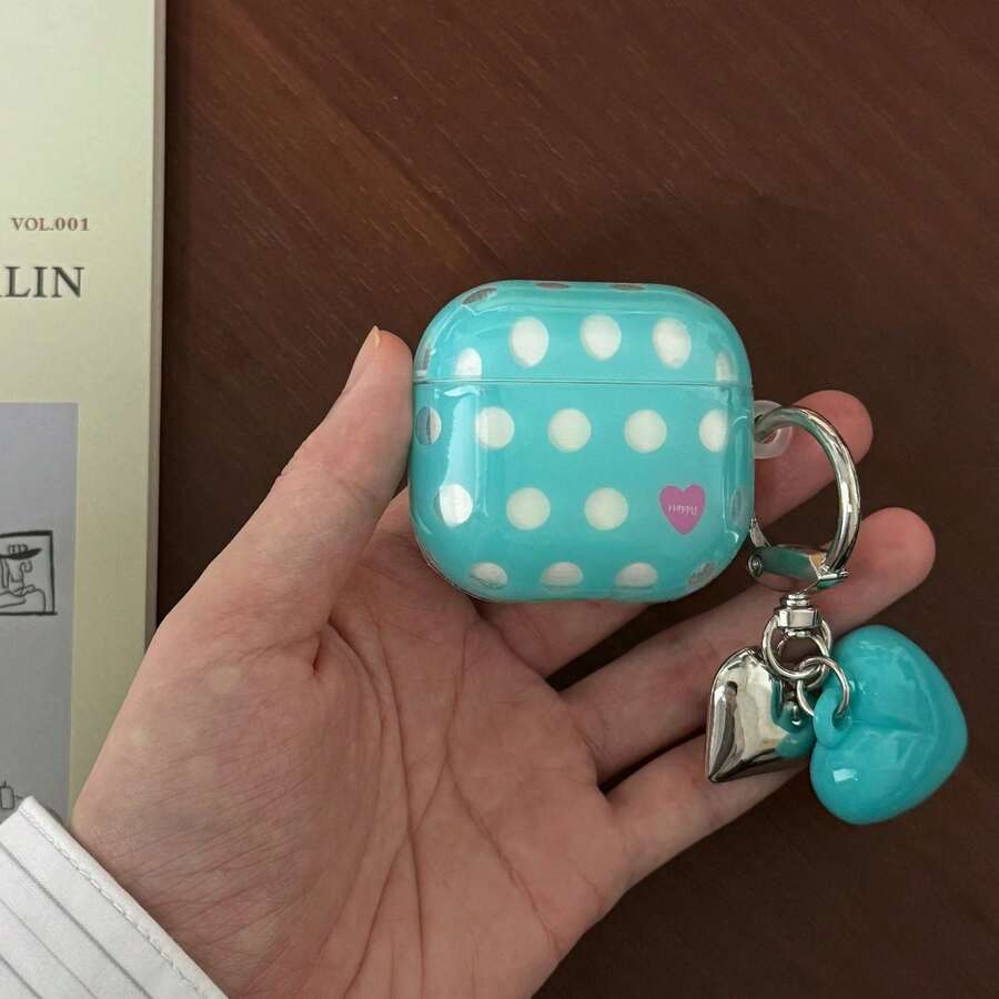 Koreanischer Stil minimalistisch blau transparent gepunktet + blauer Herzanhänger Kopfhörerhülle kompatibel mit Pro 3 New Pro 2 Schutzhülle Pro süß Apple 4 minimalistisch 3 personalisiert 1/2 Generation Damen Kopfhörerhülle Schutzhülle Frühling/Sommer Kopfhörerhülle/Geburtstagsgeschenk/Feiertagsgeschenk - Blau - Übersicht 1