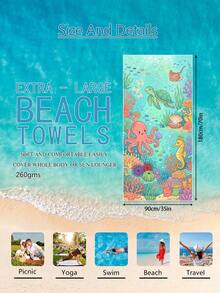 1pc Ocean Creature Octopus, Coral, Sea Turtle Design Kids Beach Towel, Super Absorbent Oversized Beach Blanket, Suitable For Beach, Pool, Travel, Camping, Yoga - Multicolor - View 12