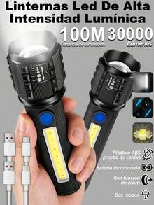High-Power Long-Range Tactical Flashlight With LCD Power Display, USB Rechargeable, Zoom Telescopic Light, Camping Flashlight - Black - View 2