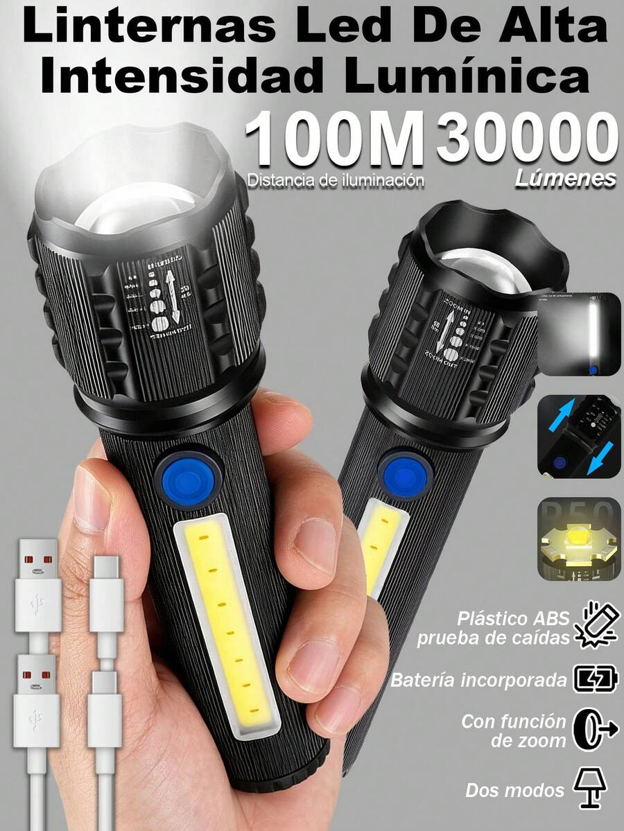 High-Power Long-Range Tactical Flashlight With LCD Power Display, USB Rechargeable, Zoom Telescopic Light, Camping Flashlight
