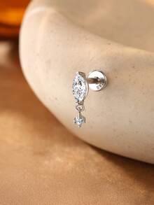 AnlaScheer 1pc Moissanite 925 Sterling Silver Marquise Flat Back Helix Cartilage Spiral Piercing Screw Earring, Women's Engagement Wedding Bridal Jewelry - Silver - View 4