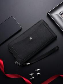 SHABILI 1pc Solid Color PU Large Capacity Zipper Business Wallet Clutch Phone Bag For Men, Commuting, Student, Daily Use - Black - View 12