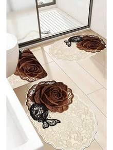 1pc Lace Rose Bath Mat, Bathroom Rug, Doormat, Small Rug, Carpet, Floor Mat, Home Decor, Area Rug, Outdoor Mat, Home Decor, Area Carpet, Bedroom Rug, Washable Carpet - Multicolor - View 1