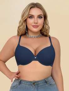 mimilemon Women's Plus Size Navy Blue Silky Cup Push-Up Bra - Comfortable Breathable Seamless Adjustable Straps - Teal Blue - View 10