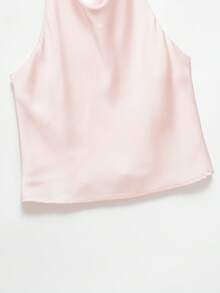 Spring/Summer Solid Color Satin Halter Neck Backless Top - Baby Pink - View 4