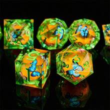 7pcs Liquid Core Dice Set, Resin Polyhedral RPG Dice, Sharp Edges, Handmade Role-Playing Game Accessories, Suitable For Christmas, Birthday, Holiday Events, Party Supplies, Board Games, Valentine's Day, Gift, Spring - Multicolor - View 5