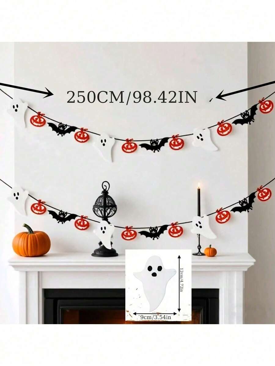 Ghirlandă banner din pâslă de Halloween 5/1 buc, decor suspendat tip bunting cu model de fantomă, bârfă și dovac, decor de sărbătoare pentru fundal de șemineu, perete și fereastră, recuzită decorativă pentru petreceri la interior și exterior - Stiluri multiple - Vizualizare 1