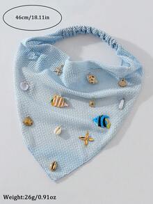1件原創花卉圖案女款刺繡捲邊海星貝殼魚珍珠裝飾髮帶，適合日常與度假使用，夏季髮飾沙灘圍巾度假方巾 - 藍色 - 查看 4