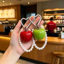 3D Red Apple Keychain Faux Pearl Wristband Charm Cute Backpack/Handbag Charm Stylish Fruit Keychain Women's Party/Holiday Gift - Multicolor - View 5