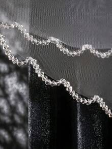 1pc Double Layer Crystal Beaded Edge Wedding Veil, Heavy Work Bridal Short Veil, High Quality Soft Tulle - Multicolor - View 6