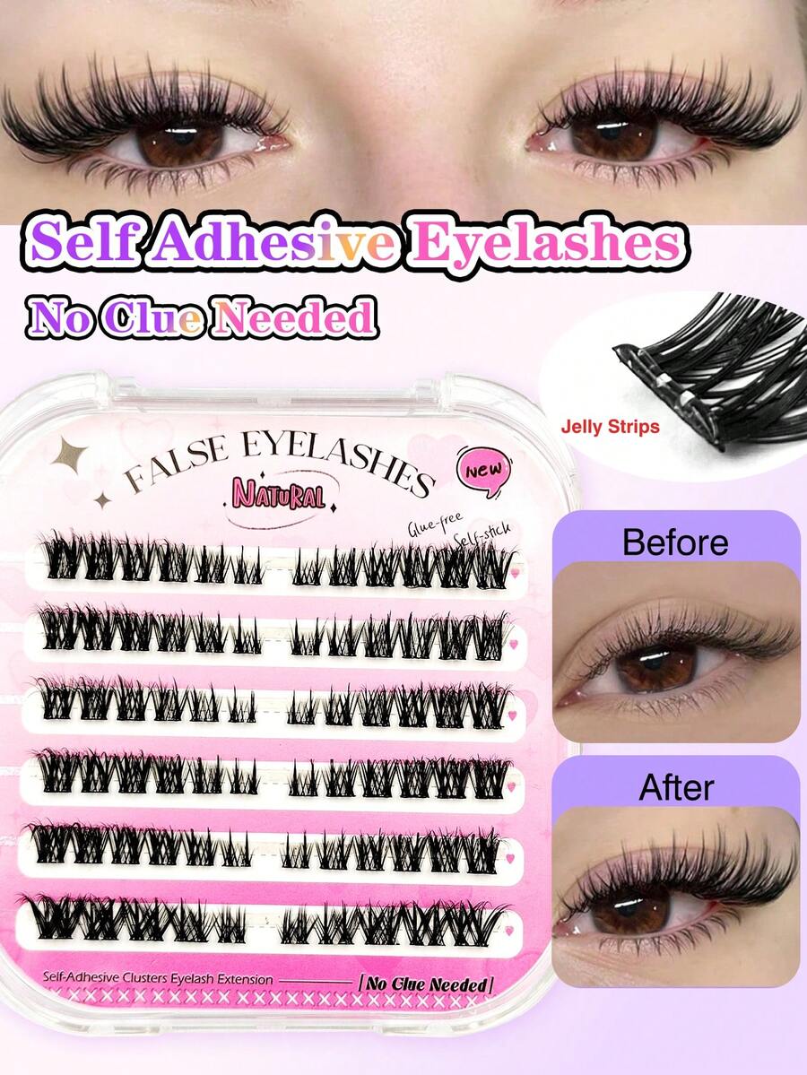 Sibeuna 72/144片 D捲度自黏簇裝假睫毛,貓眼風 DIY 單簇假睫毛,自然柔軟自黏免膠水睫毛,適合日常眼妝,舒適且適合初學者 - D - 查看 1