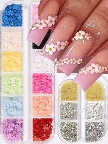 1/2 Boxes Of Floral Nail Art Decorations, Gold And Silver Steel Bead Ornaments, Rhinestones, Nail Art Supplies, Nail Art Accessories, Nail Gems - Multicolor - View 1