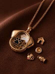 1pc Transparent Openable Puppy Pendant Necklace, Cute Cartoon Style, 14K Gold Plated, Copper Material Pendant, Suitable For Wife And Mother To Wear, Creating A Daily Luxury Look. Easily Matches Girls' Daily Outfits, Beach Vacation Parties, Music Festivals, Travel And Sightseeing Occasions. Charming Women's Jewelry. Women's Bracelets And Necklaces. Small Accessories. - Multicolor - View 1