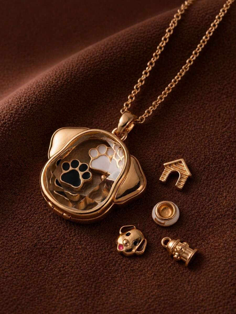 1pc Transparent Openable Puppy Pendant Necklace, Cute Cartoon Style, 14K Gold Plated, Copper Material Pendant, Suitable For Wife And Mother To Wear, Creating A Daily Luxury Look. Easily Matches Girls' Daily Outfits, Beach Vacation Parties, Music Festivals, Travel And Sightseeing Occasions. Charming Women's Jewelry. Women's Bracelets And Necklaces. Small Accessories. - Multicolor - View 1