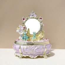 SUSUZUKU 1pc Enamel Craft Vanity Mirror Jewelry Box Vintage Gift For Girls Princess Mirror Jewelry Storage Box Alloy Princess Dressing Table Jewelry Box With Small Mirror Birthday Gift - Multicolor - View 1